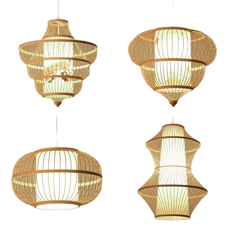 Lámpara de araña de estilo chino de bambú tejido de bambú tatami japonés cama y desayuno dormitorio balcón Sudeste de Asia bambú jaula de pájaros lámpara