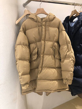 韓國東大門2022冬季新款純色中長款寬松連帽拉鏈保暖面包棉服外套