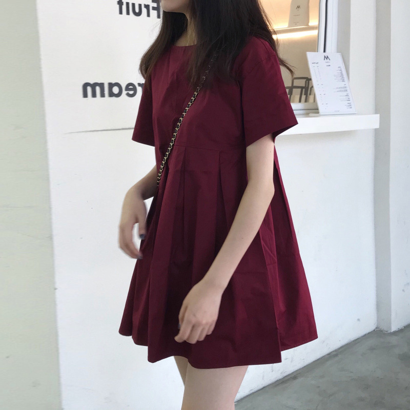 Maternity Summer Short Sleeve Dress Solid Color A-Line Skirt Loose Plus Size Korean Style Chanel Wind Forest System Maternity Skirt