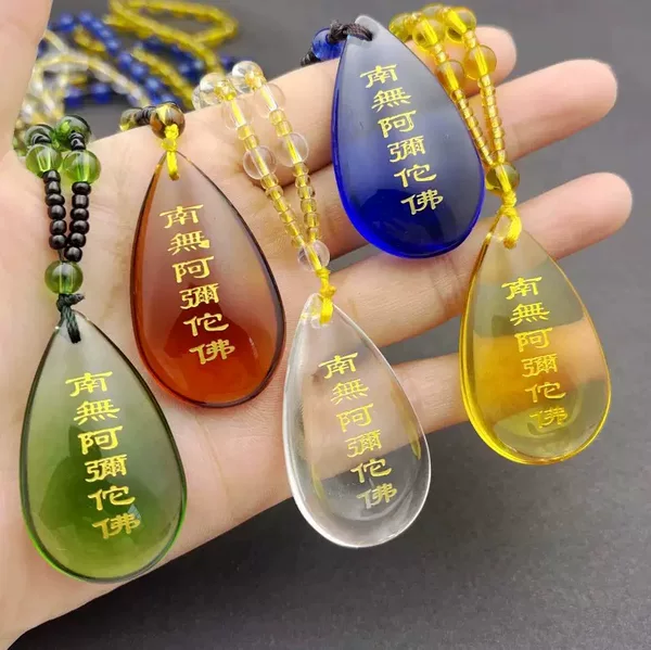 New Glazed Water Drop-Shaped Namo Amitabha Pendant Temple Friendship Gift Pendant for Men and Women with Water Drop Necklace