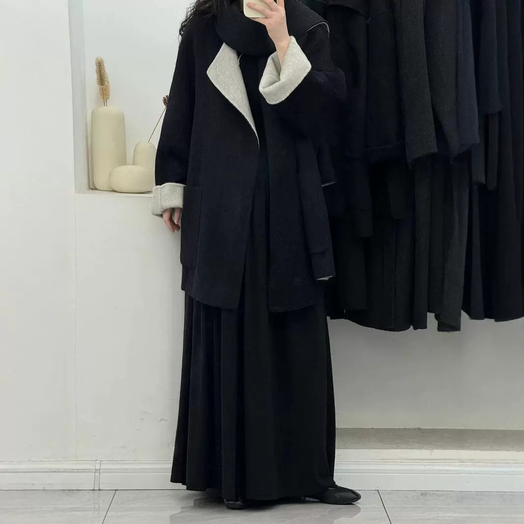 양면 양면 스카프 양면 양면 양면 양모 코트 중간 긴 느슨한 대형 버전 플러스 두꺼운 따뜻한 캐시미어 재킷