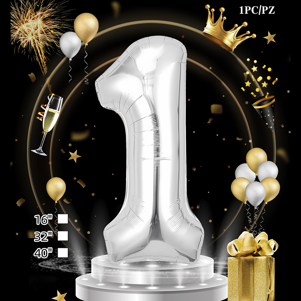 Silver Digital Age 32 pulgadas cumpleaños tarjeta de papel independiente transfronteriza embalaje versión estadounidense película de aluminio delgado decoración de globo flotante