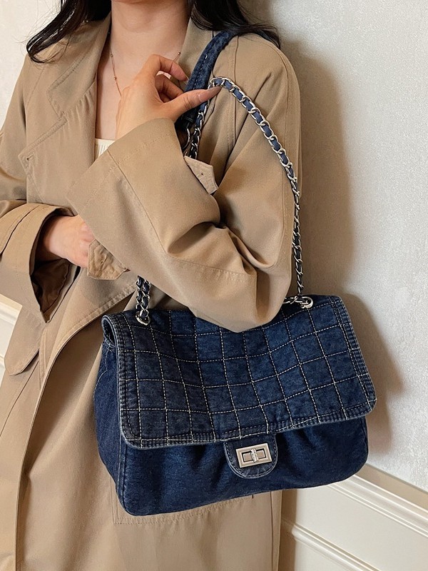 Bolso denim retro de gran capacidad para mujeres otoño / invierno 2025 nueva moda cadena mochila de transporte de viaje ocio tote