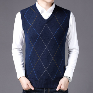 Spring and Autumn Middle-aged Men's Knitwear Casual Business Turtleneck Vest Dad's Sleeveless Sweater Vest V-neck Waistcoat