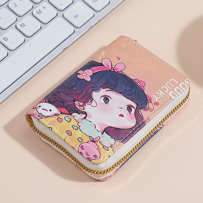Paquete de tarjeta de órgano de dibujos animados para damas transfronterizas lindo monedero japonés corto paquete de tarjeta de identificación de múltiples tarjetas de gran capacidad