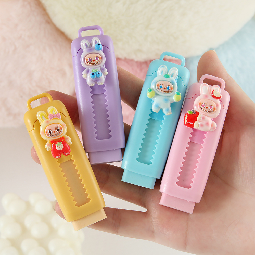 Caja de goma de goma de tirar de tela pequeña goma de goma de dibujos animados lindos estudiantes de escuela primaria núcleo intercambiable goma retráctil limpia menos residuos papelería