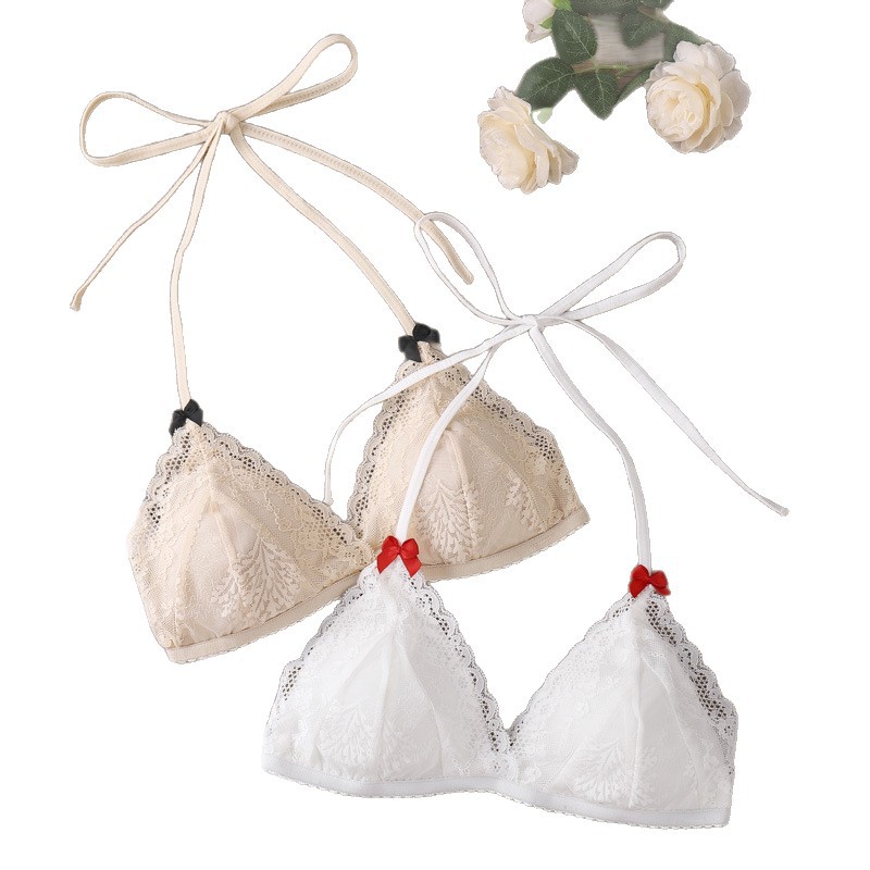 Transfronterizos sexy encaje delgado cuello colgante triángulo copa bra de encaje belleza de espalda sin anillo de acero ropa interior de verano
