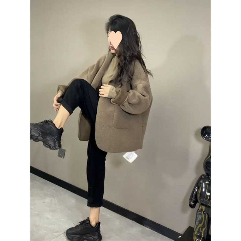 網紅羊羔毛外套女秋冬款韓版小眾寬鬆百搭遮肉胖開衫上衣潮