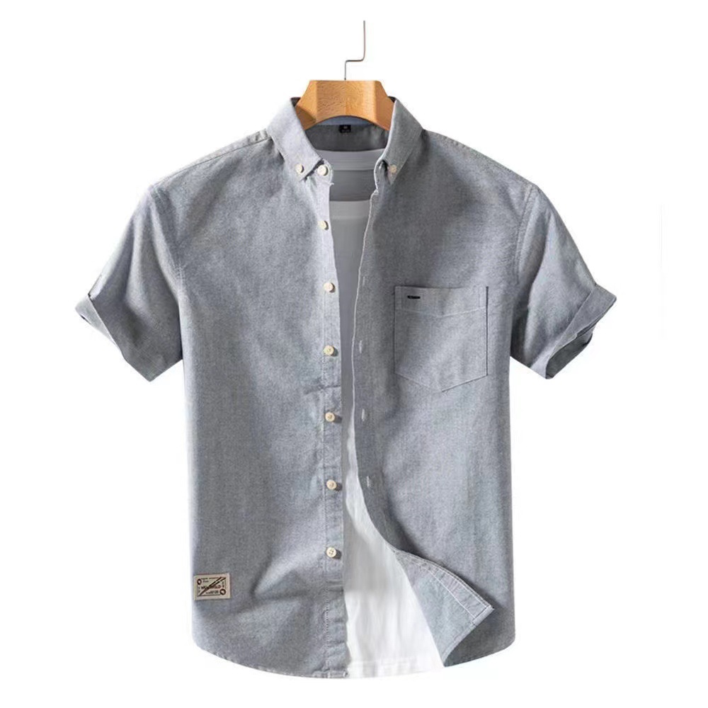 Summer Pure Cotton Oxford Short-Sleeved Shirt Men's Casual Half-Sleeved Solid Color Shirt Loose Jacket Japanese Style Men's Fashion