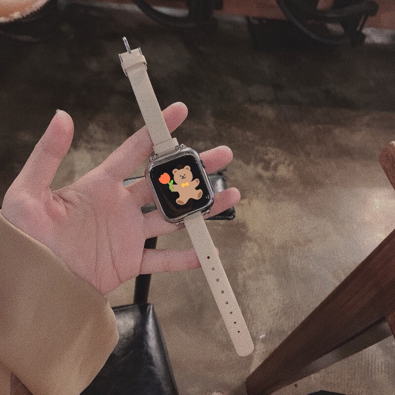 Suitable for Iwatch5/6 Leather Strap Apple Watch 4/3/2/1 Representative Strap Se Personalized S8 Thin Strap Women's Genuine Leather