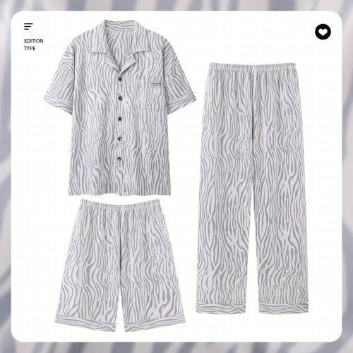 Pijamas verano de los hombres 100% algodón pantalones de manga corta pantalones cortos de verano de algodón de los hombres delgados traje de tres piezas casa