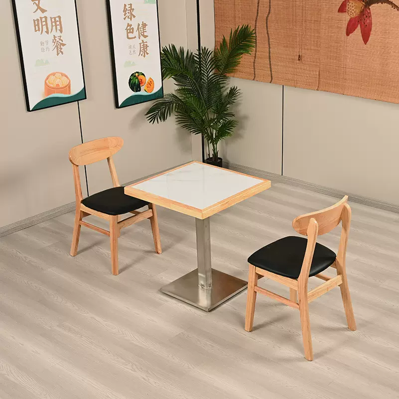 实木包边岩板餐桌快餐桌椅靠背椅简约时尚凳软包方凳组合北欧舒适