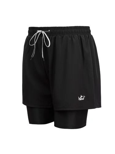 Fashionable men's double-layer anti-embarrassment solid color in-store quick-drying swimming trunks comfortable sports short swimming trunks for men