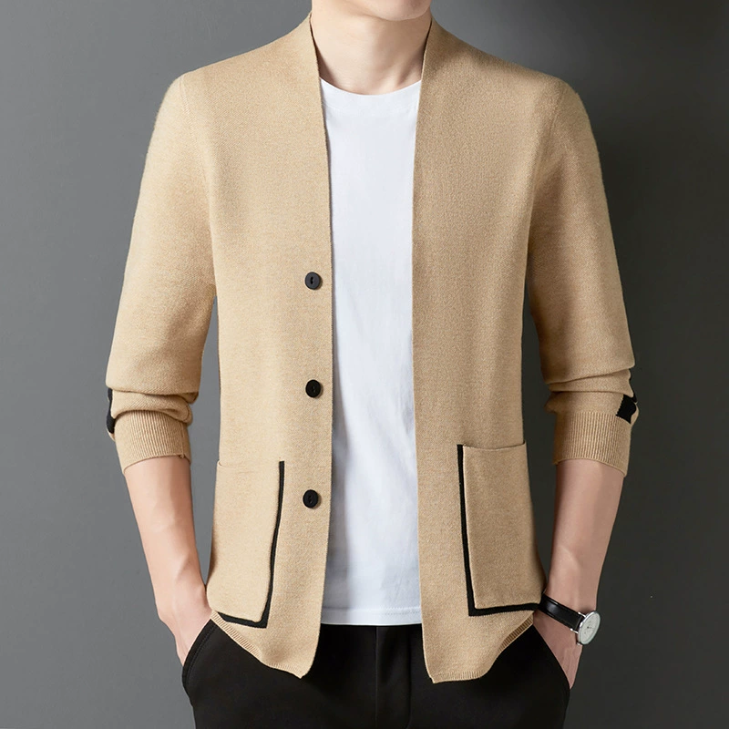 Весенний 2024 новый мужской вязаный свитер с длинными рукавами кардиган бизнес повседневный вязаный пиджак