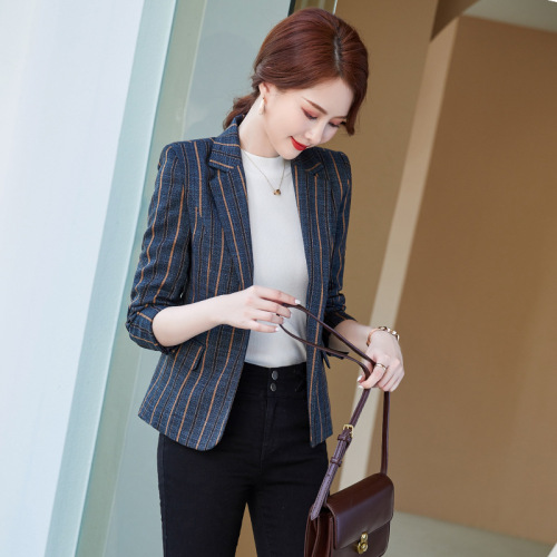 Striped Women's Autumn/Winter Long-Sleeve Tailored Blazer Fashion Style Upper Garment Leisure Plain Color Versatile Suit