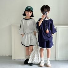 童套装2024夏款男童女童韩版短袖短裤两件套儿童休闲宽松运动套装