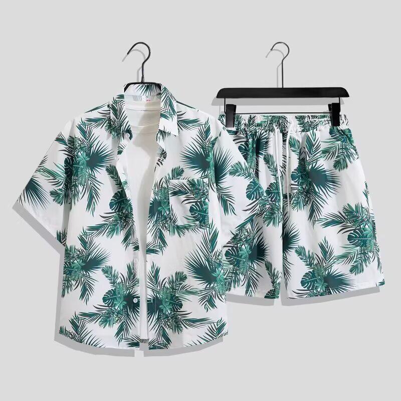 Men's beach suit, Sanya style short-sleeved floral shirt, men's ice silk quick-dry swimwear suitable for water, Thai travel outfit with swim trunks