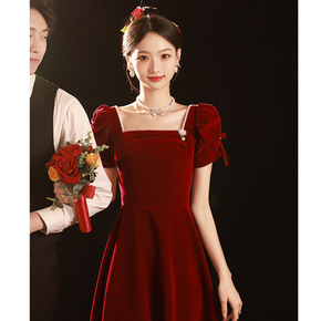 Toast dress the bride Wedding Party Evening dress Cocktail Cocktail Banquet Long Gown French wine red woman