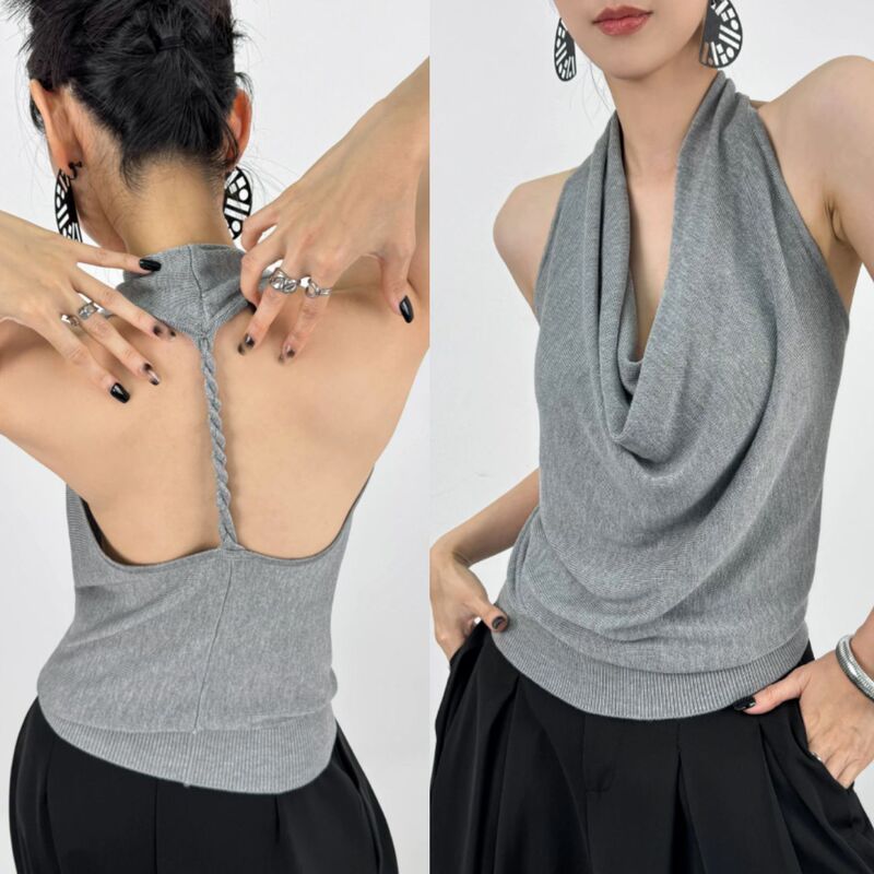 2026 Sensual Halter Neck Tank Top for Women, Pure Desire Sexy Hot Girl Backless Sleeveless Elegant Ice Silk Knit