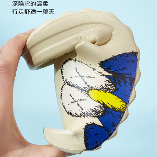Cross-border color printing summer coconut couple's rub-on thick-soled bathroom sandals and slippers with modified pattern for outdoor wear