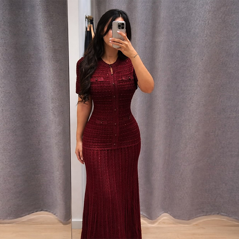 Elegant Hollow-Out Women's Sleeveless Dress Slim Fit Summer round Neck Mid-Length Hemline_ecoleips.com