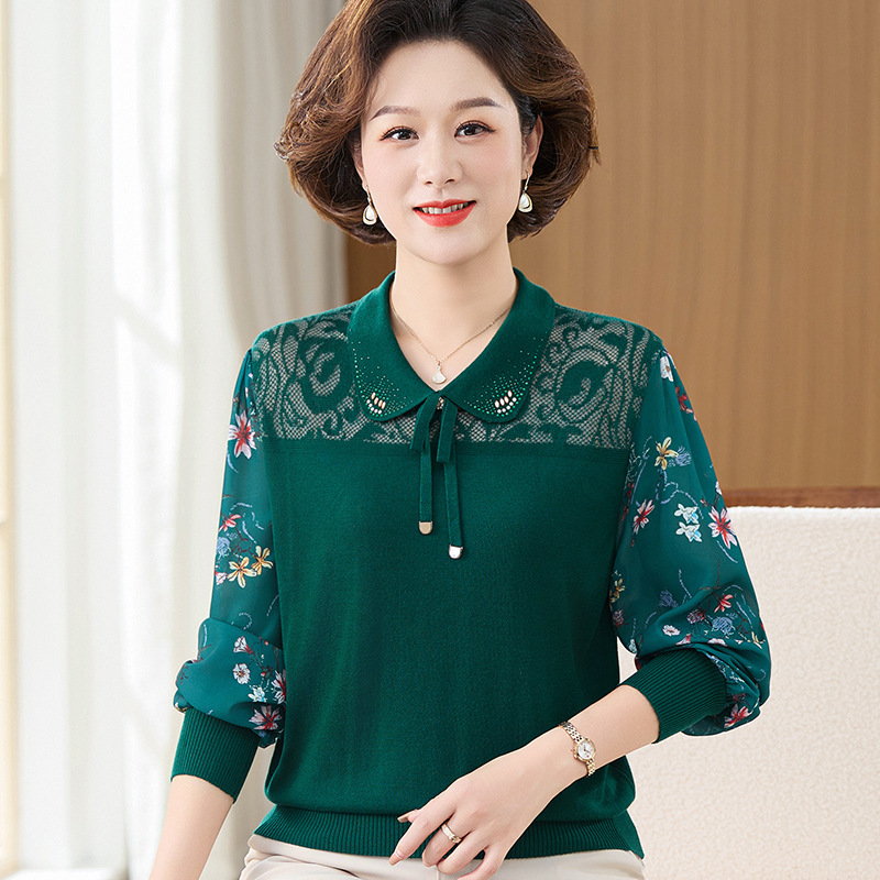 中年新款妈妈中老年衬衫秋装t恤上衣服长袖有领女士春秋装洋气质|undefined