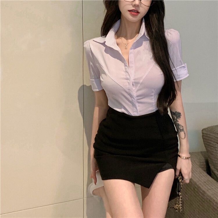 Spice Girls Pure Desire jk Uniform ol Commuter Women's Light Mature Suit Summer Shirt Hip Half-length Skirt Two-piece Set