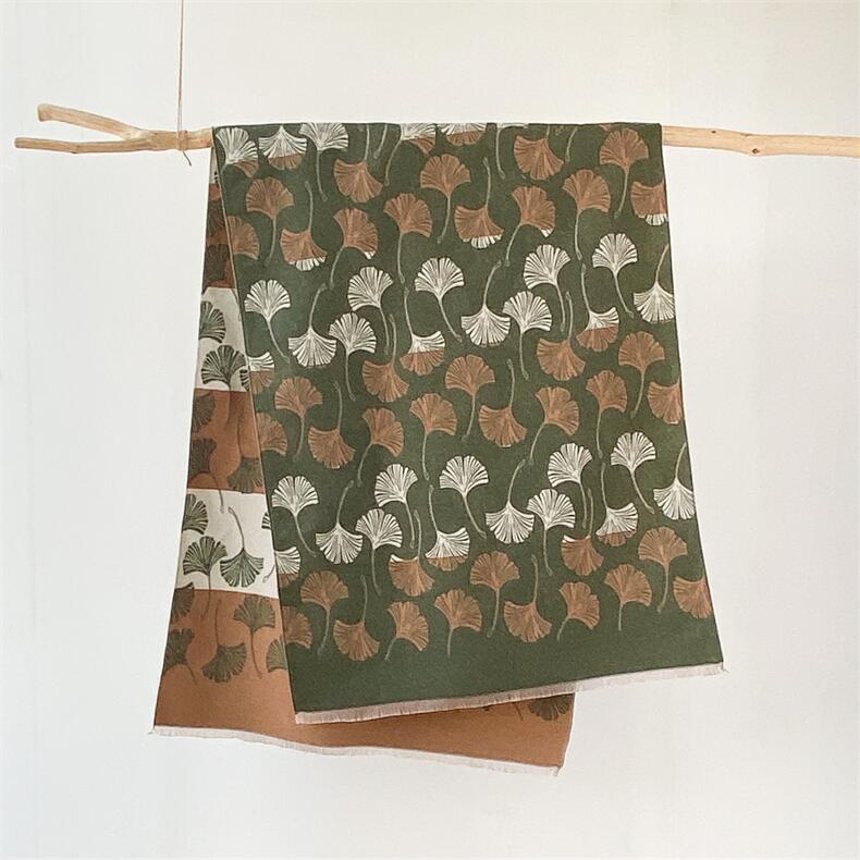 684g Weight Scarf Classification Outdoor, Daily Occasion Imitation cashmere Material Ginkgo Leaf Pattern Autumn&Winter Season Women's Gender Japanese Style, Sweet Style Women's Japanese Style Sweet Ginkgo Leaf Imitation Cashmere Scarf 8