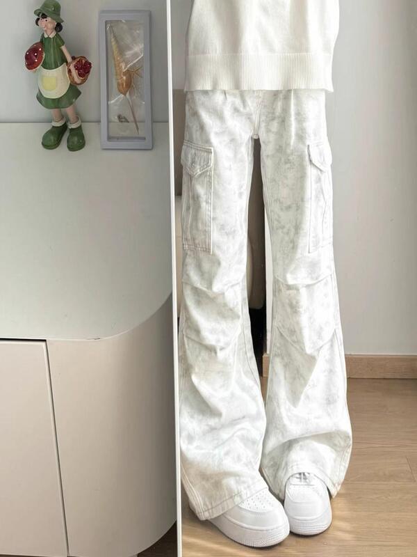 美式复古扎染褶皱工装裤女秋季小众设计感百搭潮流宽松阔腿拖地裤|undefined