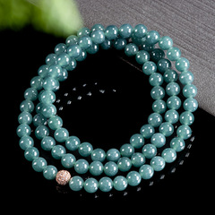 天然A貨翡翠藍水6.5mm 8mm 10mm玉珠項鍊冰種玉石毛衣鏈女款批發
