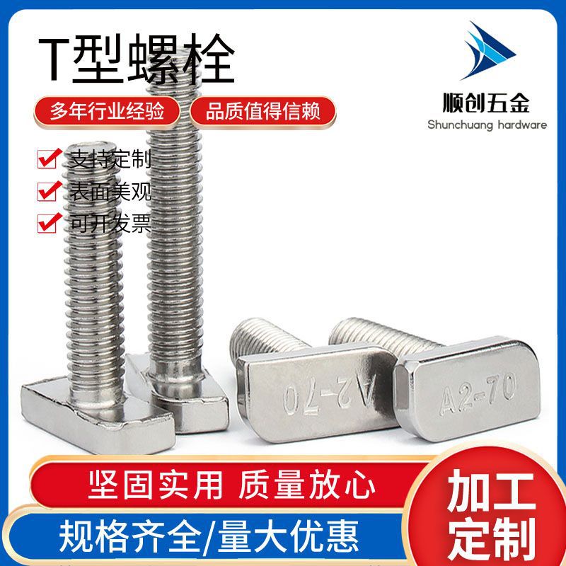 欧标不锈钢304T型螺栓 欧标T型槽螺栓光伏太阳能螺丝22-23头型M8