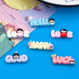 Colorful Little Girl Letter Plate Love Lucky Good Hairpin Shoe Buckle DIY Material Resin Accessories Patch