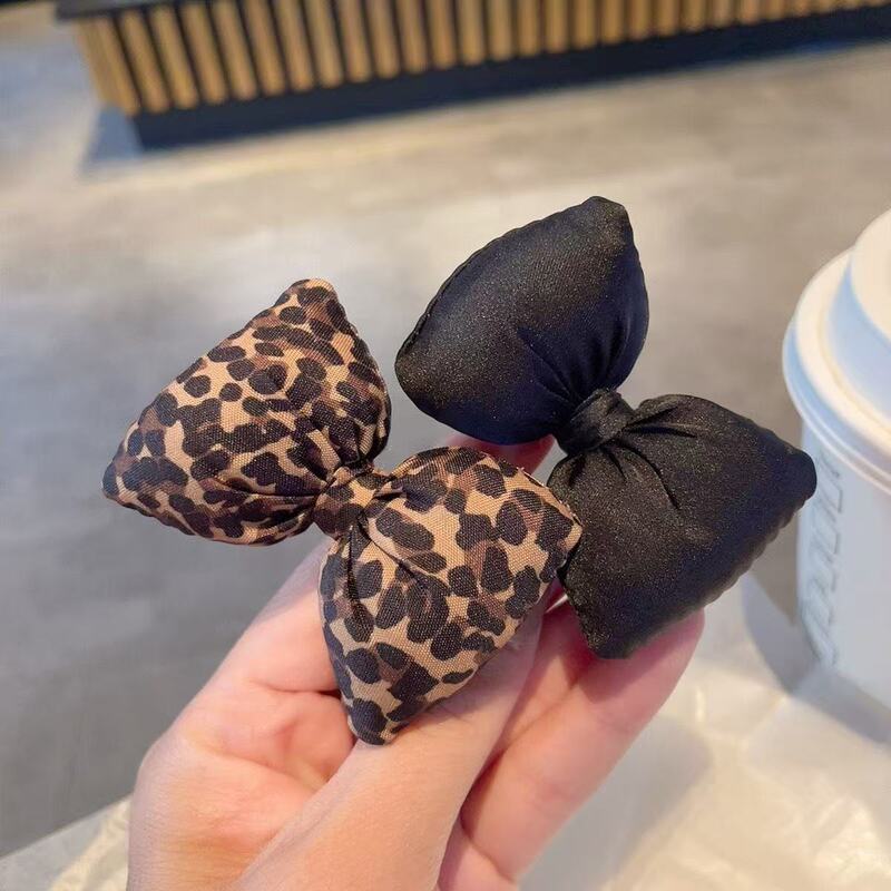 复古风充棉蝴蝶结发夹发卡精致豹纹鸭嘴夹侧边刘海夹秋冬发饰|undefined