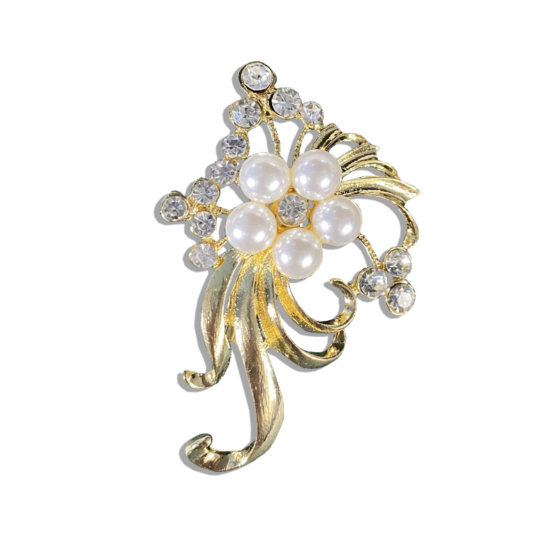 Elegante Damen Brosche Mit Perlen Und Strass Modeschmuck_voghion.com