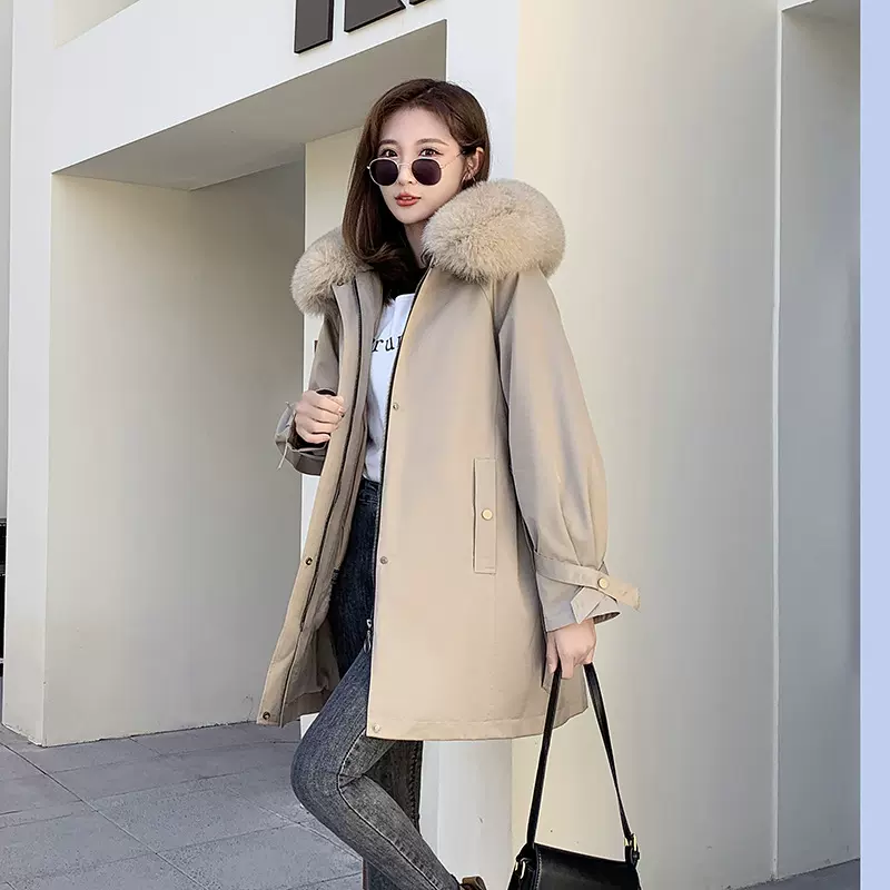 狐狸毛派克服女冬季2025新款可拆卸獭兔毛内胆皮草外套年轻中长款