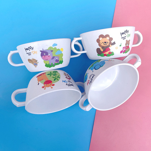 可爱卡通竹纤维儿童碗勺套装幼儿园家用宝宝双耳辅食碗饭碗汤碗