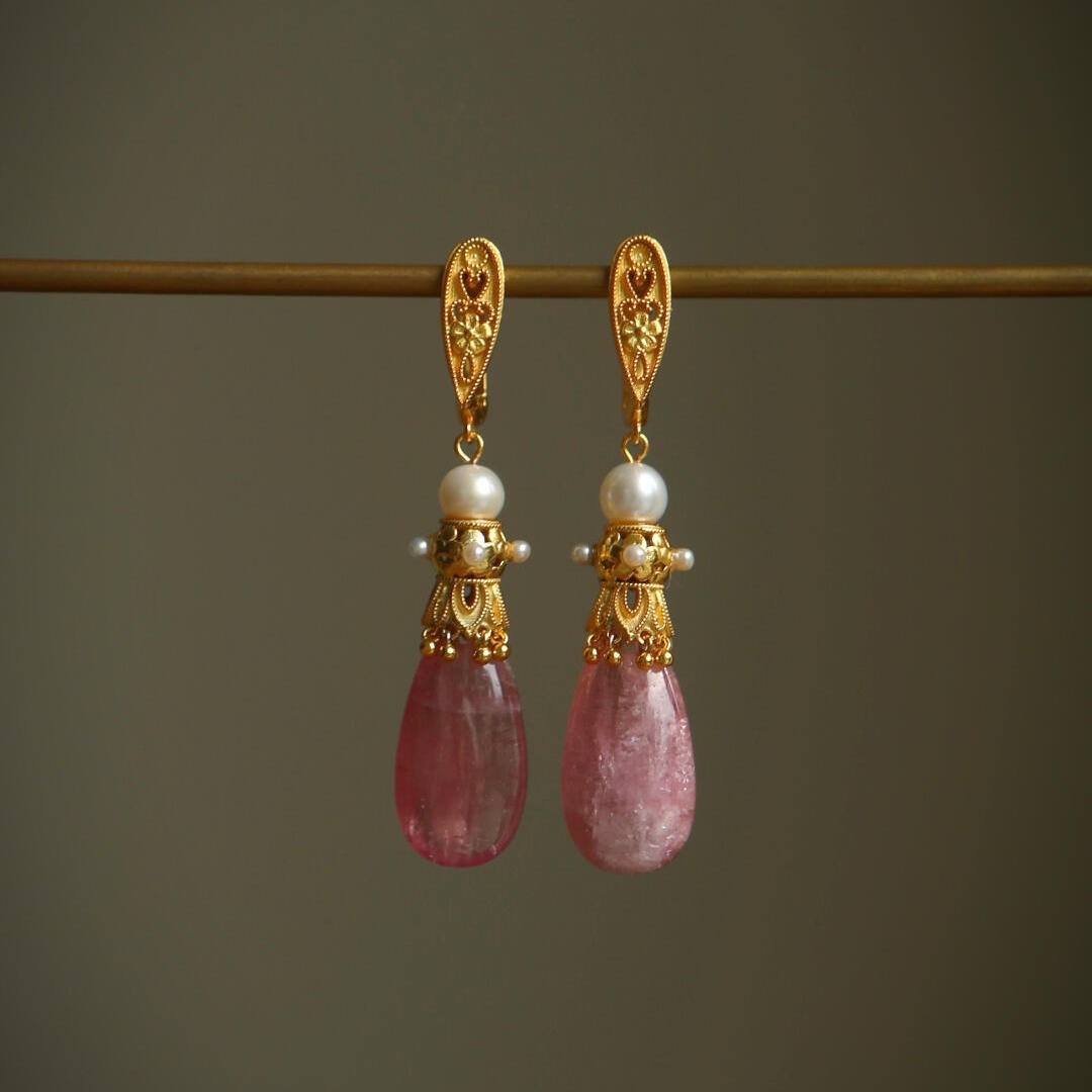 Imitation Tourmaline Water Drop Earrings for Women, Classy Fashion, Retro Palace, New Chinoiserie Niche Design, Accessible Luxury and High-End Earrings