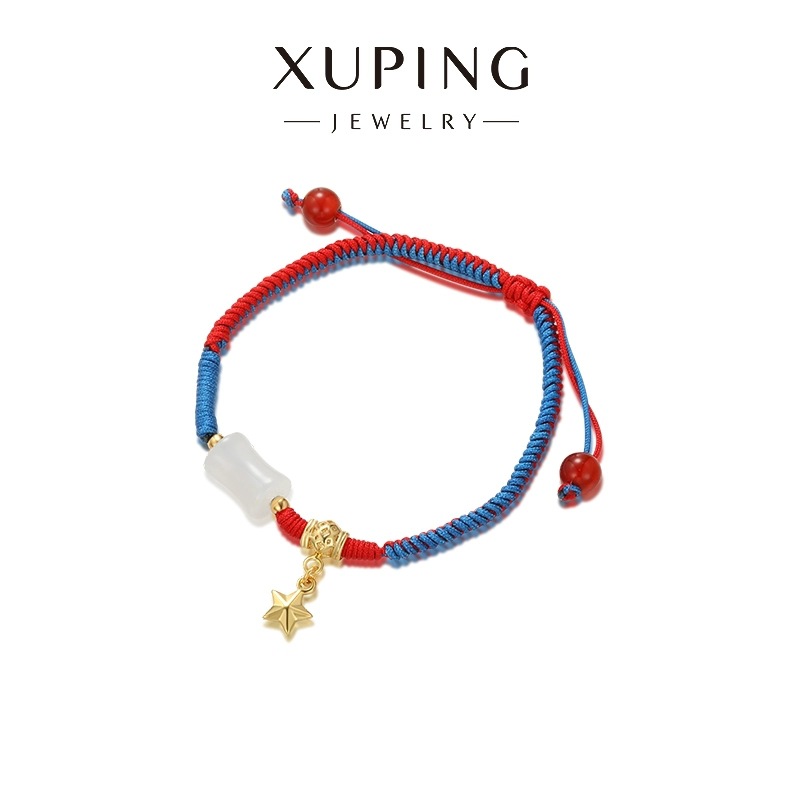 Xuping 2025 nuevo rojo y azul empalme pulsera de cuerda trenzada colgante de bambú pentagramas ajustable joyería de Año Nuevo