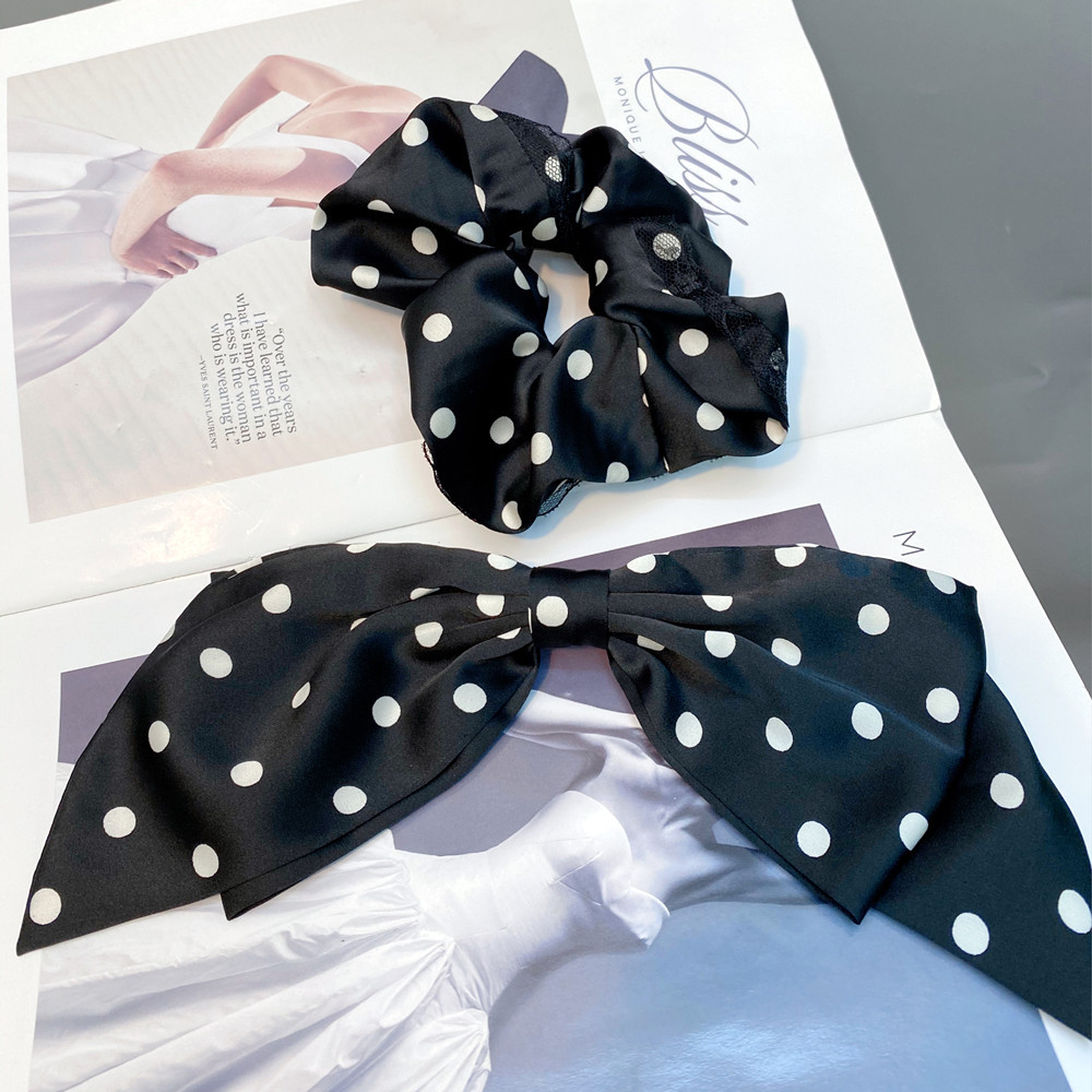 Fashion Polka Dot Satin Double Layer Large Bow Lace Hair Scrunchies display picture 7