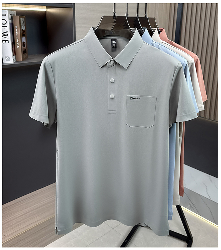 Áo polo nam tay ngắn cổ bẻ phong cách doanh nhân trung niên — Xanh da trời2810 chi tiết 19