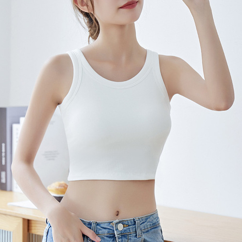 Women's summer short navel-baring sling yoga sports vest with breast pads for inner wear, sleeveless top for outer wear