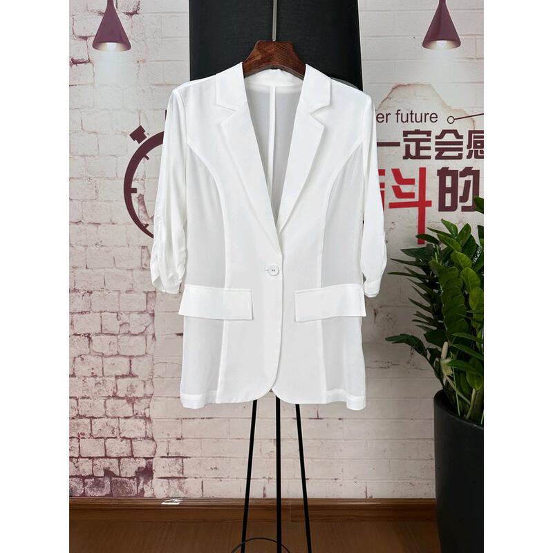Silk Double Joe Suit Jacket Women's Single Layer One Button Professional Commuting Loose Tight Waist Slim Slim Suit