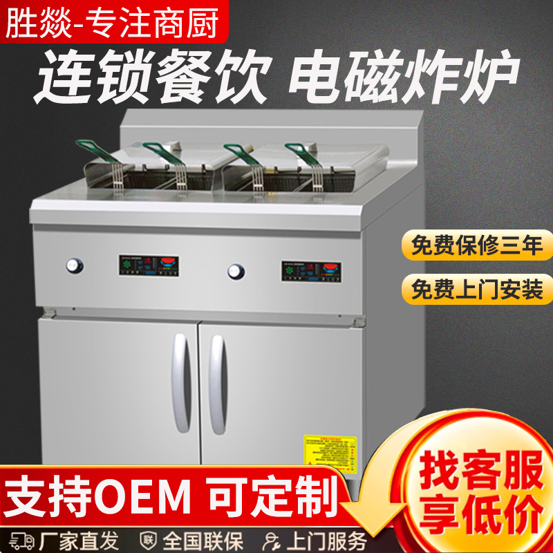 商用双缸电炸炉 电油炸5kw机餐厅大容量立式炸鸡薯条电磁定温设备