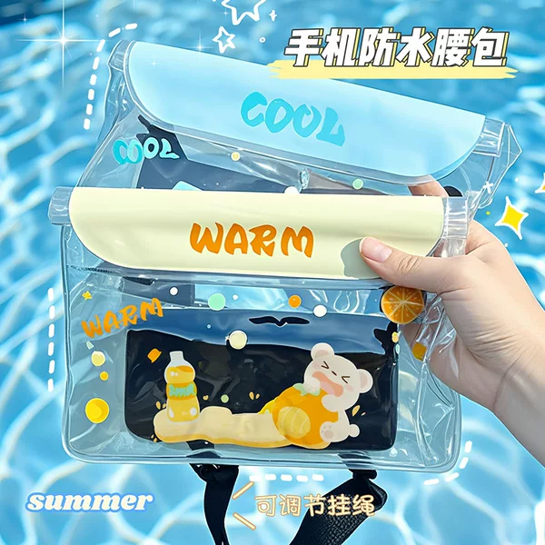 Mobile Phone Waterproof Bag with Adjustable Belt Touchscreen Outdoor Seaside Swimming Diving Transparent Mobile Phone Protective Waist Bag