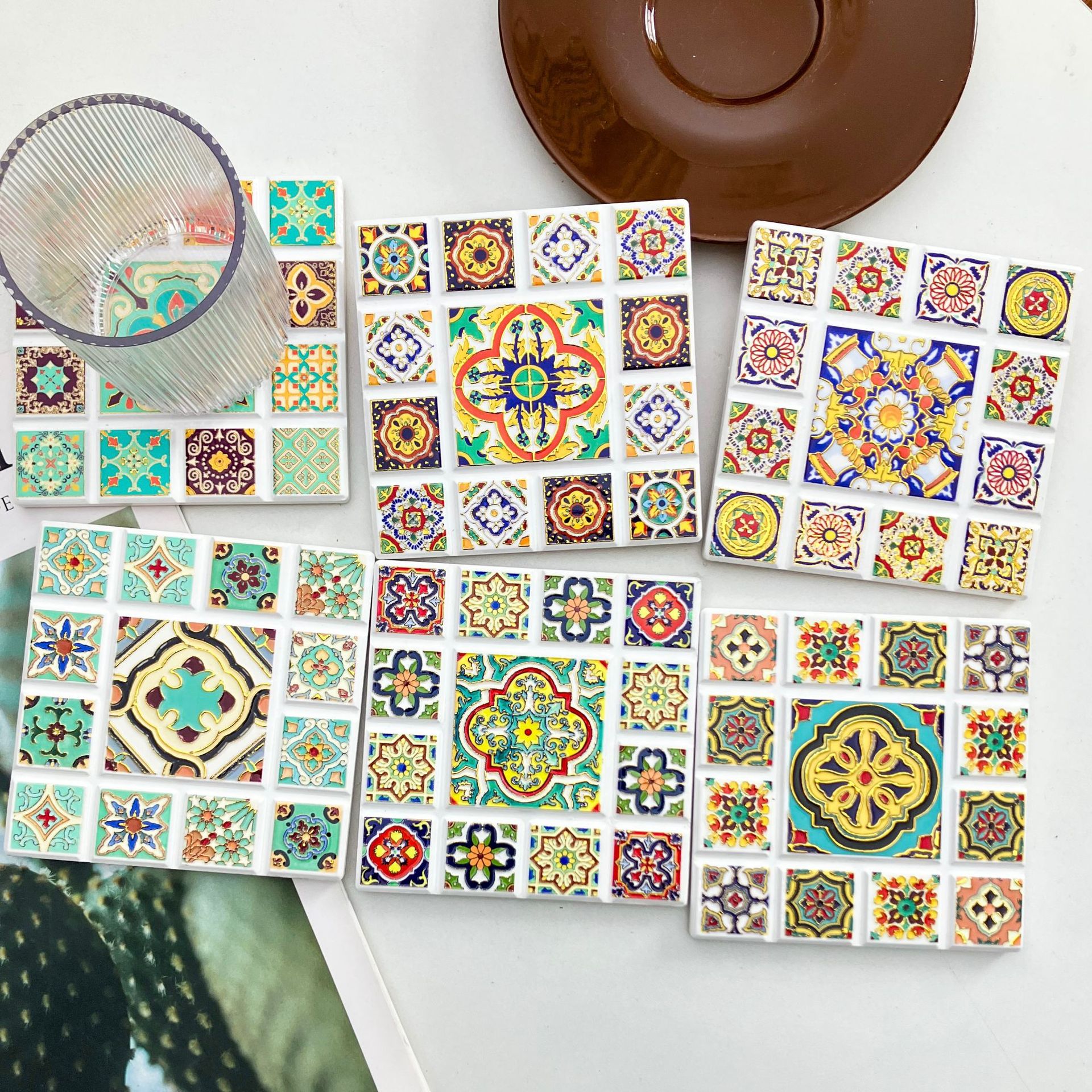 Transfronterizos nueva forma de chocolate cuadrado 3D estampado en relieve estampado taza almohadilla aislante de corcho estilo nacional retro