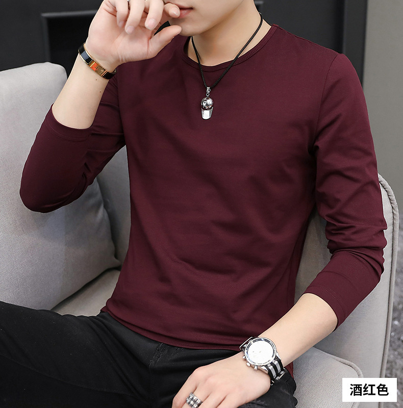 2021新型長袖tシャツ男性vネックシャツ秋冬白色秋衣の中に秋服の男性ファッションを着ます。|undefined