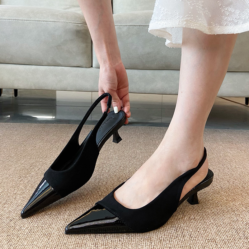 F8688-17 Gentle Pointed Toe High-Heeled Fairy Shoes Korean Style French Toe Shoes Spring and Summer Back Strap Sandals for Women