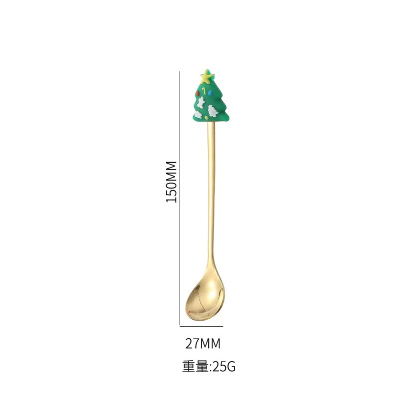 创意圣诞树麋鹿勺子不锈钢高颜值跨境不锈钢汤匙叉子圣诞餐具套装|undefined