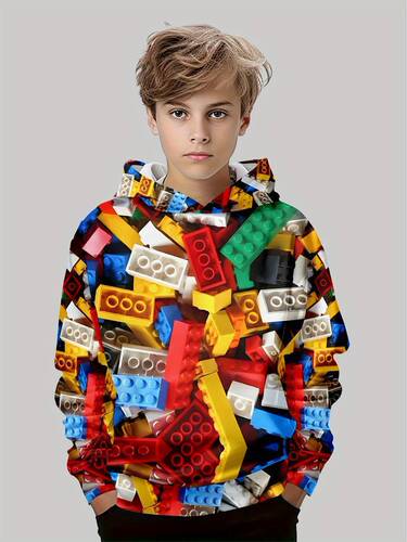 Children's Hoodie 3D Digital Printing Boy's Hooded Sweatshirt Casual Sporty Hooded Pull-over Top