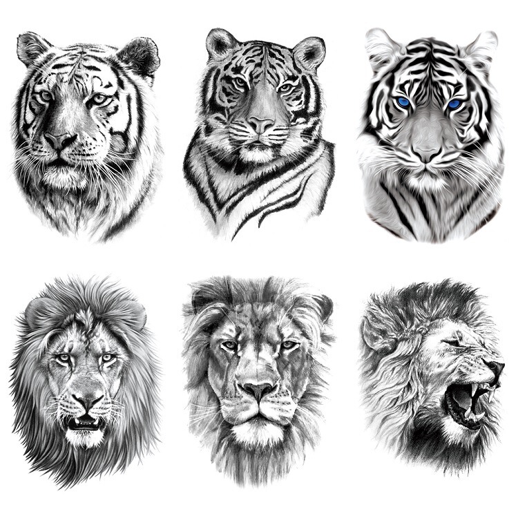 Temporary Tiger Tattoo Stickers Th Half-Arm Arm Lion Large Pattern Water Transfer Cross-Border Set in Stock